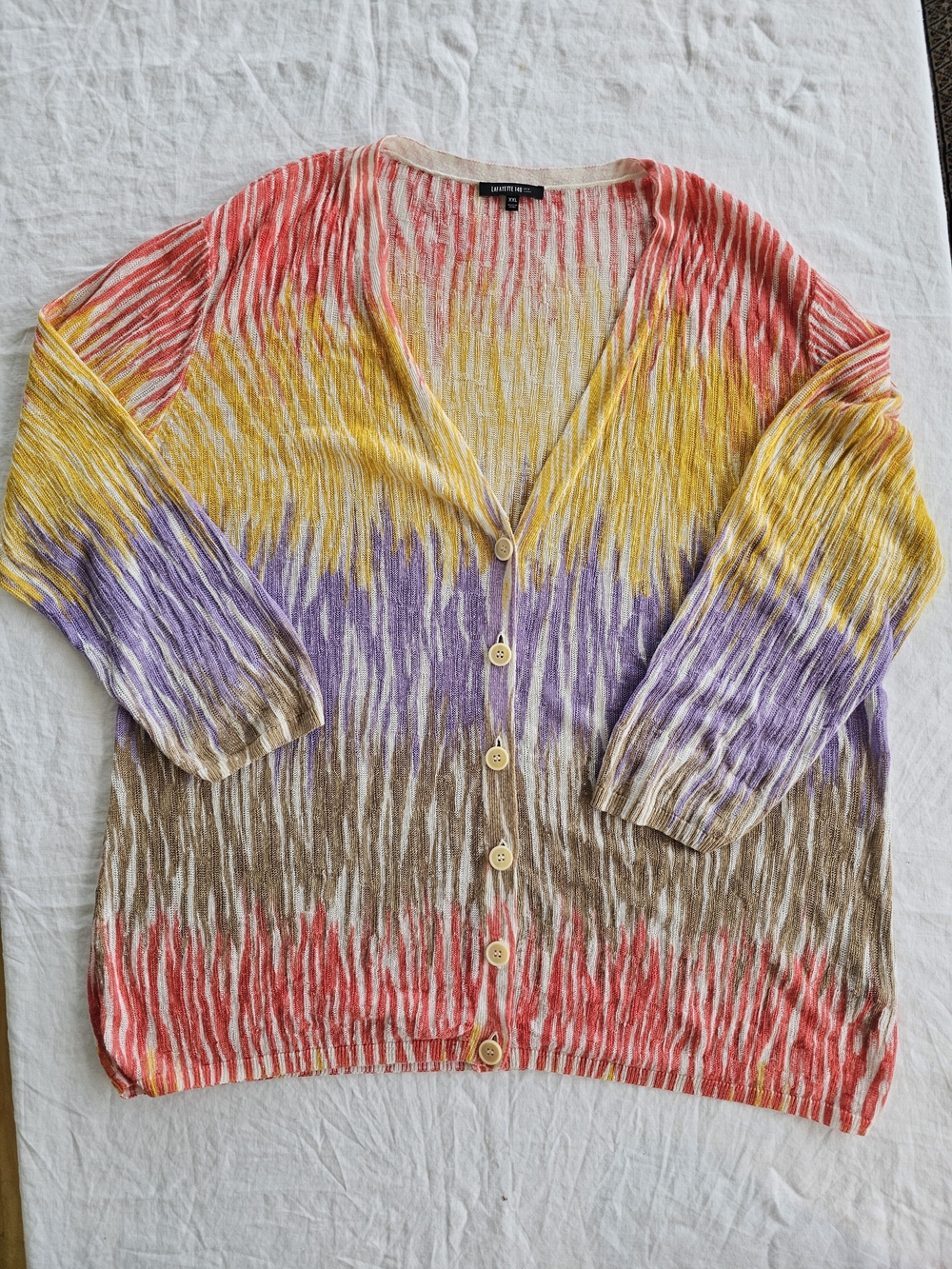 Lafayette 148 Multicolor Linen V-Neck Cardigan Sweater Size XXL